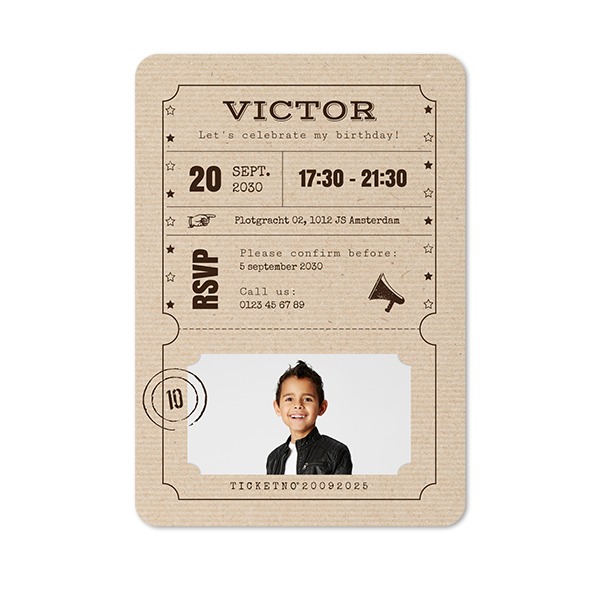 Faire-part 1 volet portrait coins arrondis 10 x 14,3 cm
