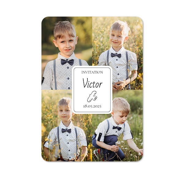 Faire-part 1 volet portrait coins arrondis 10 x 14,3 cm