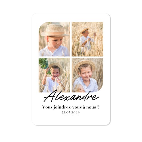 Faire-part 1 volet portrait coins arrondis 10 x 14,3 cm