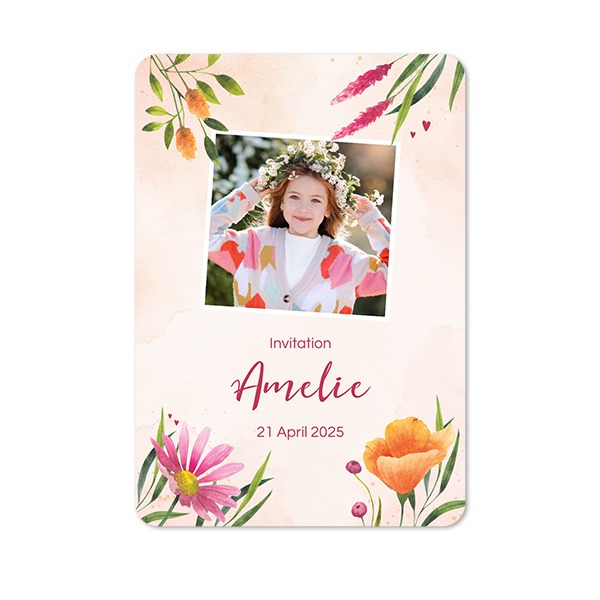 Faire-part 1 volet portrait coins arrondis 10 x 14,3 cm