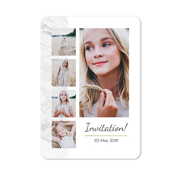 Faire-part 1 volet portrait coins arrondis 10 x 14,3 cm