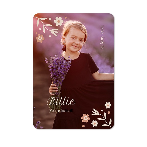 Faire-part 1 volet portrait coins arrondis 10 x 14,3 cm