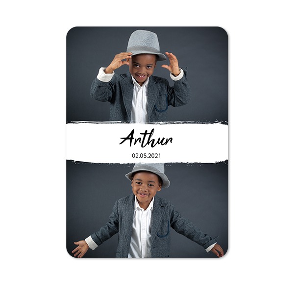 Faire-part 1 volet portrait coins arrondis 10 x 14,3 cm