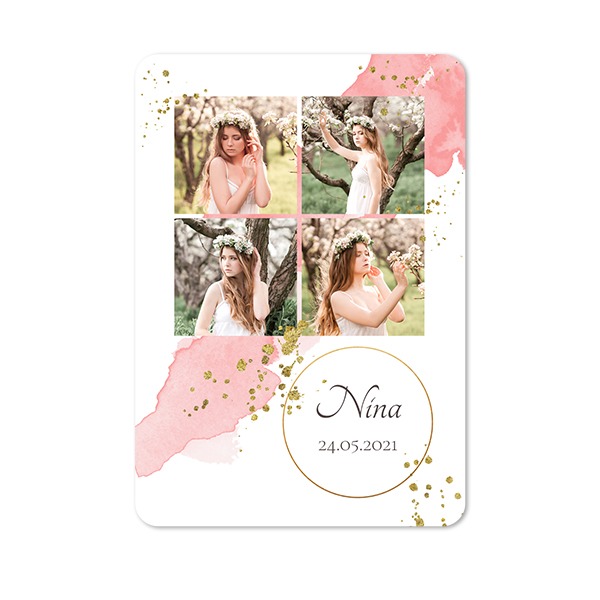 Faire-part 1 volet portrait coins arrondis 10 x 14,3 cm