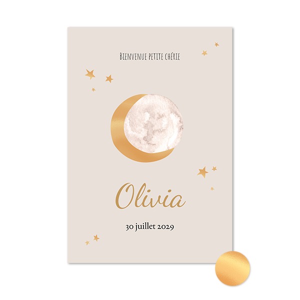 Aquarelle lune et étoiles - Dorure Aquarelle lune et étoiles - Dorure