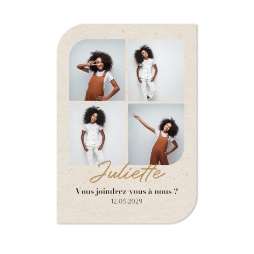 Faire-part 1 Bords ronds diagonale portrait 10 x 14,3 cm