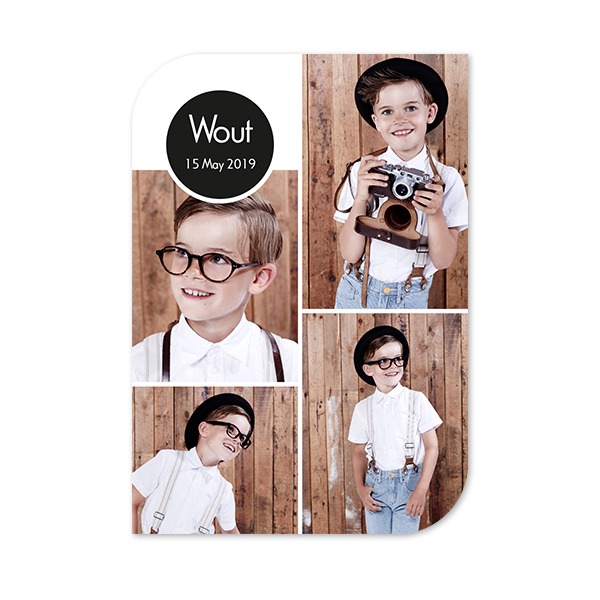 Faire-part 1 Bords ronds diagonale portrait 10 x 14,3 cm