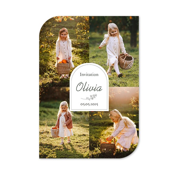 Faire-part 1 Bords ronds diagonale portrait 10 x 14,3 cm