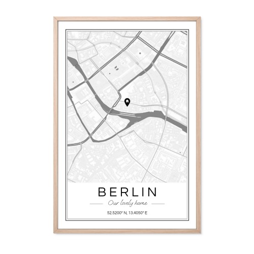 Map Poster brown frame 30 x 45