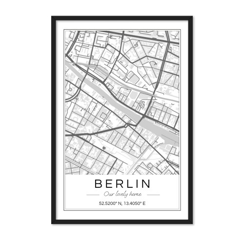 Affiche carte avec cadre noir 40 x 60
