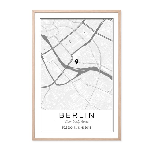 Map Poster brown frame 40 x 60
