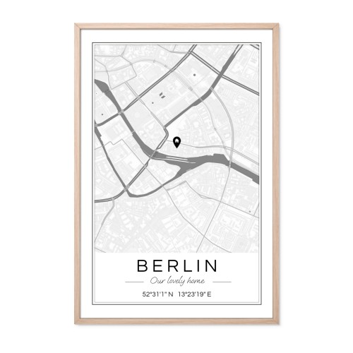 Map Poster brown frame 40 x 60