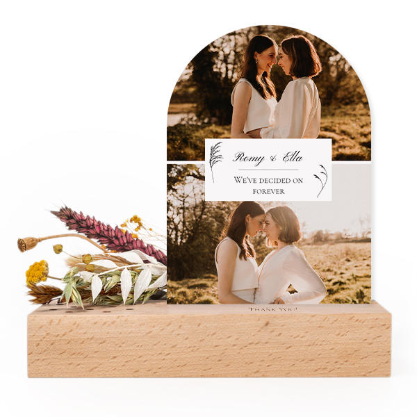 Forex luxe arche sur support en bois personnalisé & fleurs séchées