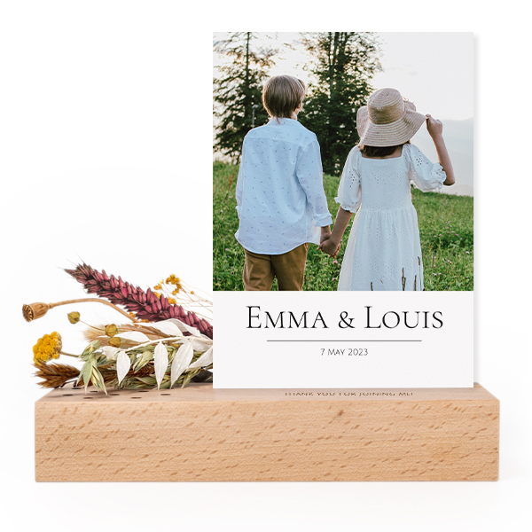 Forex luxe sur socle en bois personnalisé & fleurs séchées