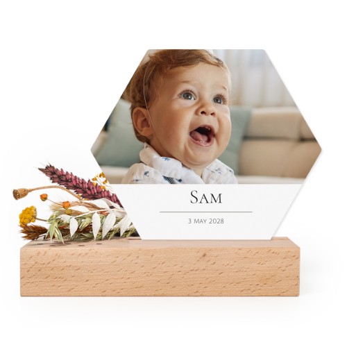 Forex luxe hexagone sur support en bois & fleurs séchées