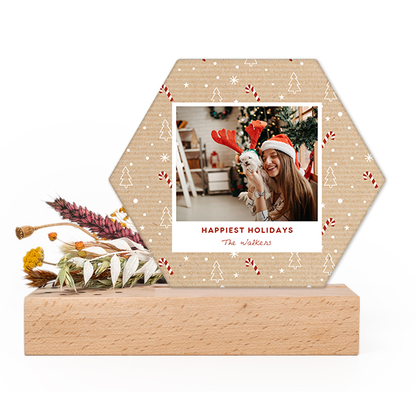 Forex luxe hexagone sur support en bois & fleurs séchées