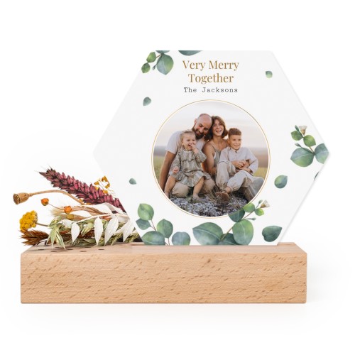 Forex luxe hexagone sur support en bois & fleurs séchées