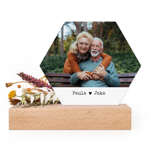 Forex luxe hexagone sur support en bois & fleurs séchées