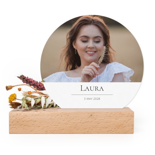 Forex luxe rond sur support en bois & fleurs séchées
