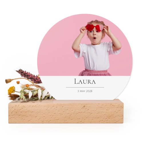 Forex luxe rond sur support en bois & fleurs séchées