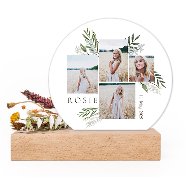 Forex luxe rond sur support en bois & fleurs séchées