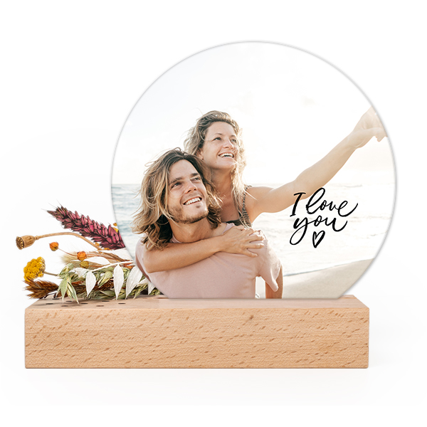 Forex-Karten Rund im Holzaufsteller & Trockenblumen