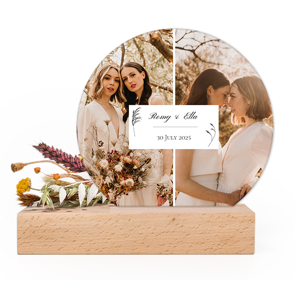 Forex luxe rond sur support en bois & fleurs séchées
