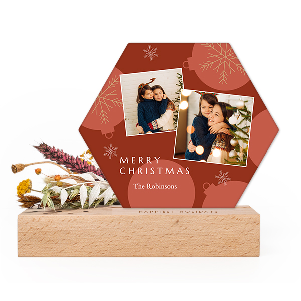 Forex luxe hexagone sur support en bois personnalisé & fleurs séchées