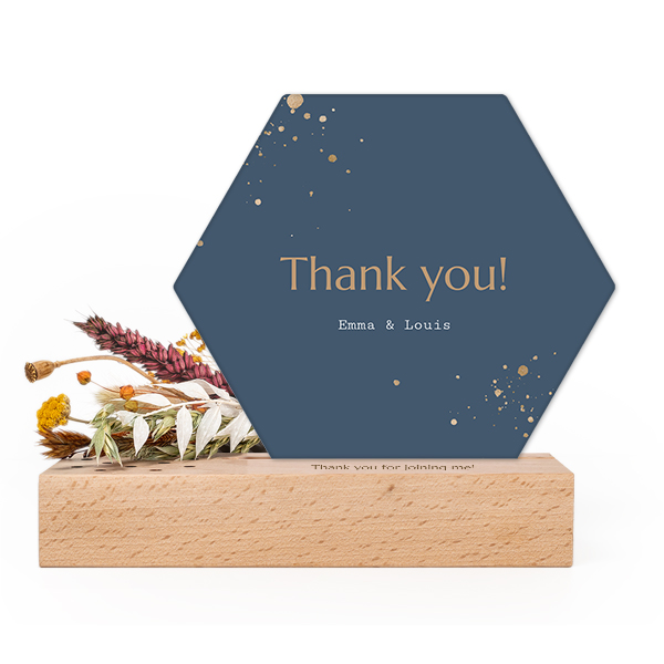 Forex luxe hexagone sur support en bois personnalisé & fleurs séchées