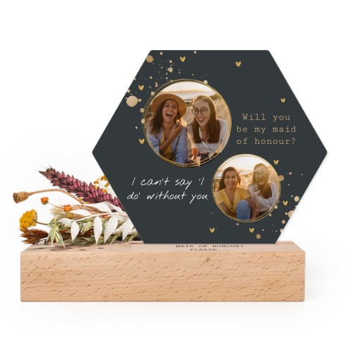 Forex luxe hexagone sur support en bois personnalisé & fleurs séchées