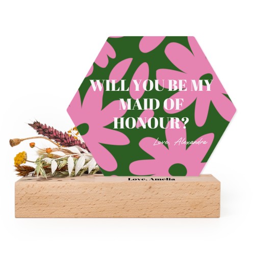 Forex luxe hexagone sur support en bois personnalisé & fleurs séchées Forex luxe hexagone sur support en bois personnalisé & fleurs séchées