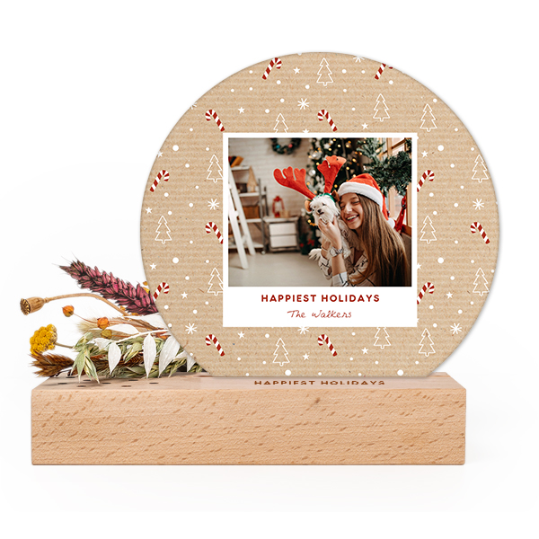 Forex luxe rond sur support en bois personnalisé & fleurs séchées