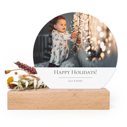 Forex kaart rond in houten houder met full color print en droogbloemen