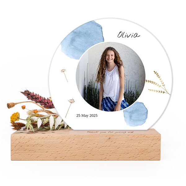 Forex luxe rond sur support en bois personnalisé & fleurs séchées
