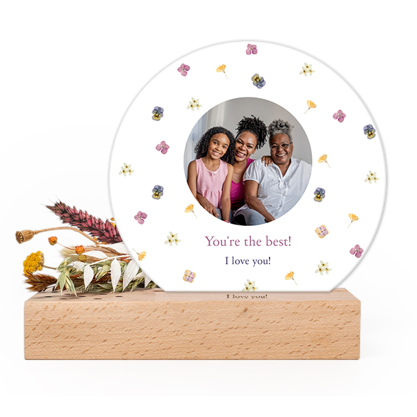 Forex luxe rond sur support en bois personnalisé & fleurs séchées