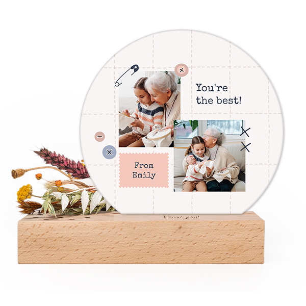 Forex luxe rond sur support en bois personnalisé & fleurs séchées