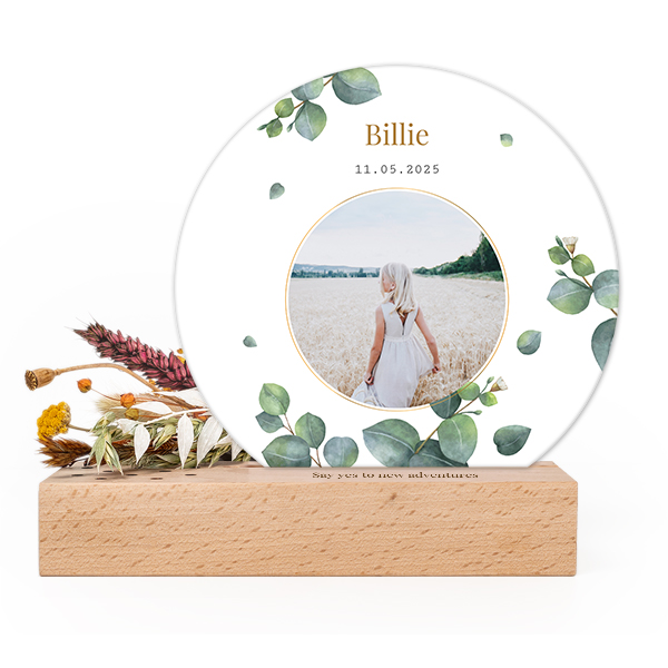 Forex luxe rond sur support en bois personnalisé & fleurs séchées