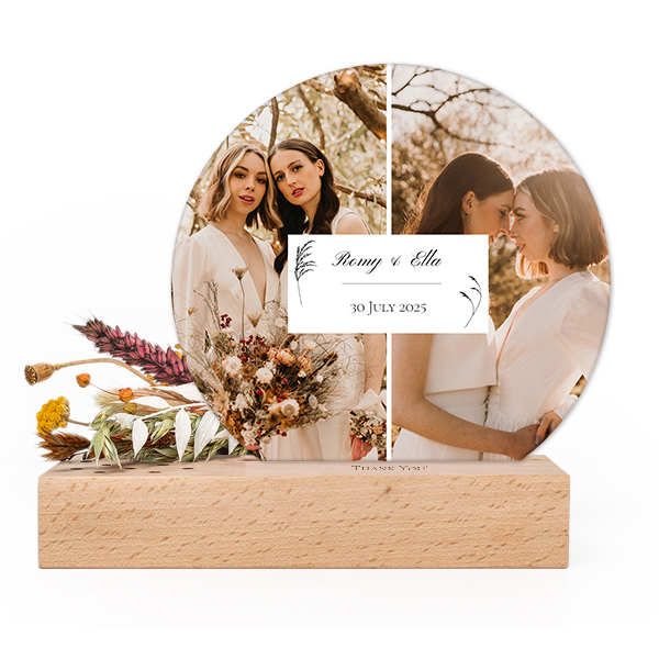 Forex luxe rond sur support en bois personnalisé & fleurs séchées