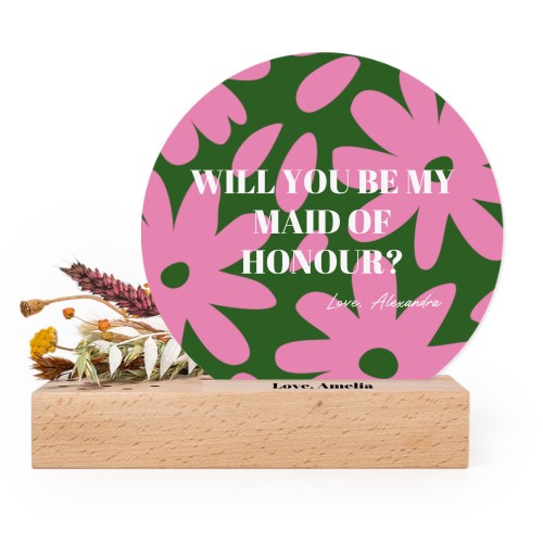 Forex luxe rond sur support en bois personnalisé & fleurs séchées Forex luxe rond sur support en bois personnalisé & fleurs séchées