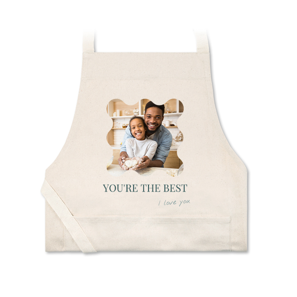 Personalised beige apron with photo and text