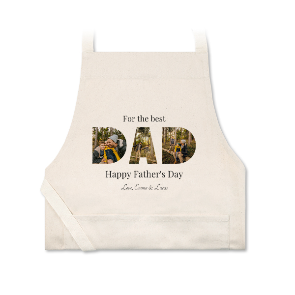 Personalised beige apron with photo and text