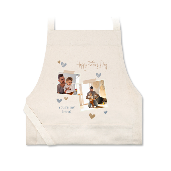 Personalised beige apron with photo and text