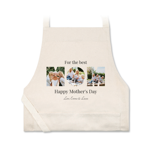 Personalised beige apron with photo and text