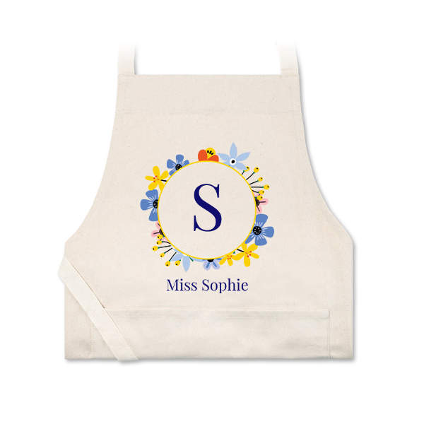 Personalised beige apron with photo and text