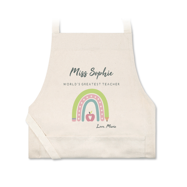 Personalised beige apron with photo and text