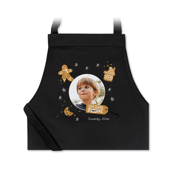 Personalised black apron with photo and text