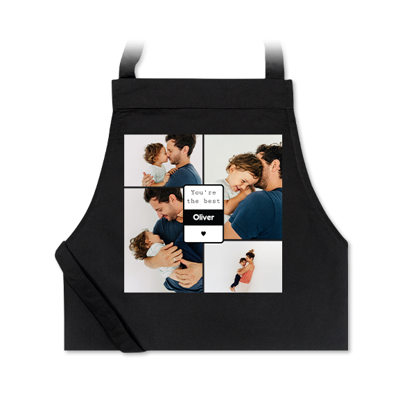 Personalised black apron with photo and text