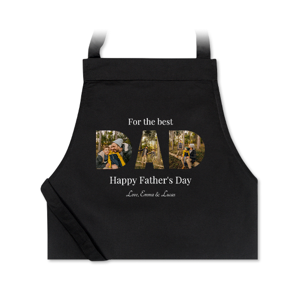 Personalised black apron with photo and text