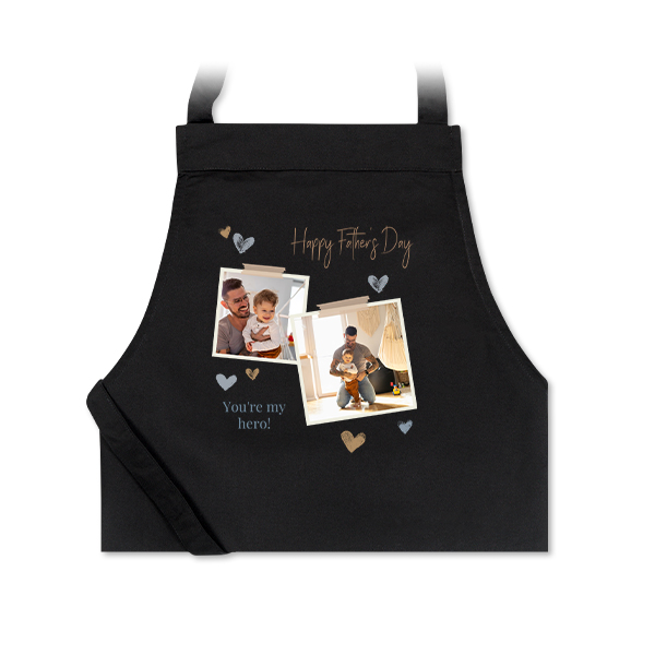 Personalised black apron with photo and text