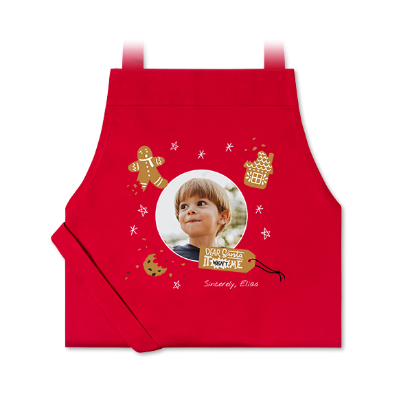 Personalised red apron with photo and text